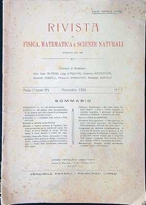 Seller image for Rivista di fisica, matematica e scienze naturali n. 1/Novembre 1926 for sale by Librodifaccia