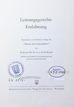 Seller image for Leistungsgerechte Entlohnung. for sale by Antiquariat Bookfarm