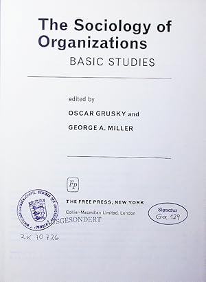Seller image for The sociology of organizations. basic studies. for sale by Antiquariat Bookfarm