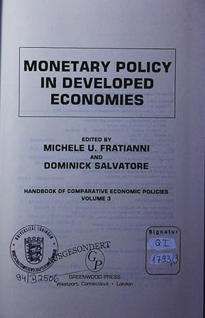 Imagen del vendedor de Handbook of comparative economic policies. - 3. Monetary policy in developed economies. a la venta por Antiquariat Bookfarm