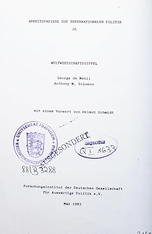 Bild des Verkufers fr Weltwirtschaftsgipfel. zum Verkauf von Antiquariat Bookfarm