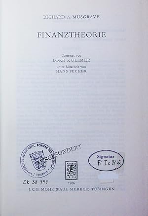 Bild des Verkufers fr Finanztheorie. zum Verkauf von Antiquariat Bookfarm