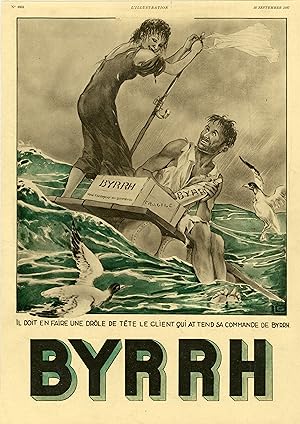 "BYRRH EN NAUFRAGE" Annonce originale entoilée pour L'ILLUSTRATION de 18/09/1937 illustrée par Ge...