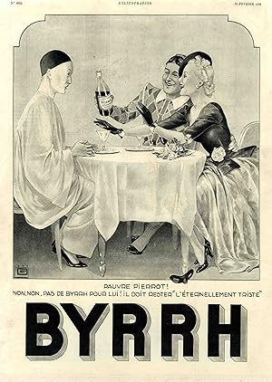 "BYRRH (PAUVRE PIERROT)" Annonce originale entoilée pour L'ILLUSTRATION du 19/02/1938 illustrée p...