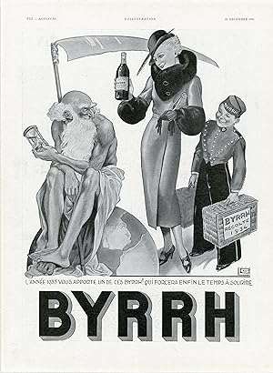 "BYRRH : BONNE ANNÉE 1935" Annonce originale entoilée pour L'ILLUSTRATION du 29/12/1934 illustrée...