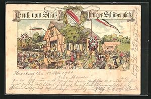 Künstler-Carte postale Strassburg, Fest auf dem Schützenplatz