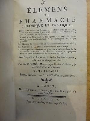 Bild des Verkufers fr ELEMENS DE PHARMACIE THEORIQUE ET PRATIQUE. zum Verkauf von Librairie du Levant