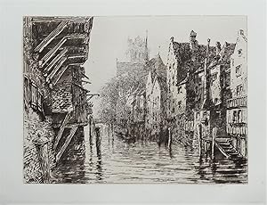 DORDRECHT, DORT, NETHERLANDS, Ernest George original etching antique print 1880