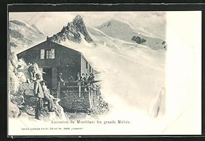 Carte postale Berghütte am Montblanc, Ascension du Montblanc les grands Mulets