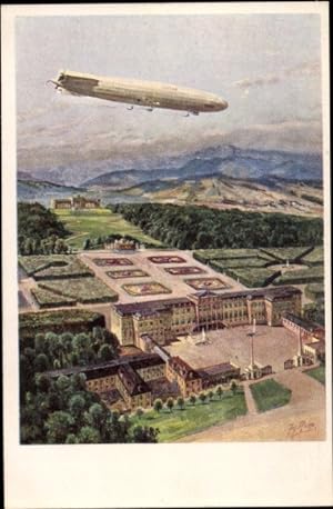Künstler Ansichtskarte / Postkarte Wien 13. Hietzing Österreich, Zeppelin Schütte Lanz über dem S...