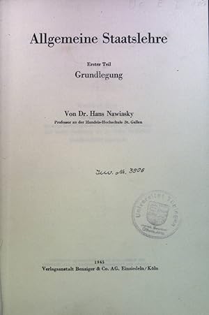 Imagen del vendedor de Allgemeine Staatslehre, erster Teil: Grundlegung. a la venta por books4less (Versandantiquariat Petra Gros GmbH & Co. KG)