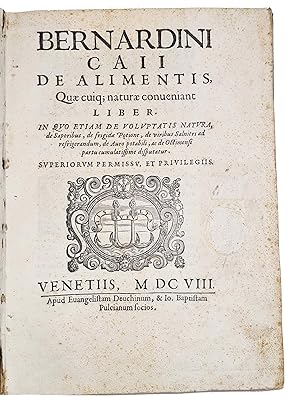 Image du vendeur pour De alimentis, quae cuique naturae conveniant liber mis en vente par Sokol Books Ltd. ABA ILAB