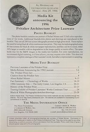 Seller image for Media Text Booklet Announcing the 1996 Pritzger Architecture Prize Laureate [Rafael Moneo] for sale by Trevian Books