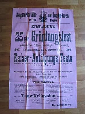 "25 Jahre Haugsdorfer Männergesangsverein 1873-1898" Gedruckt auf sehr dünnem Papier, merhfach ge...