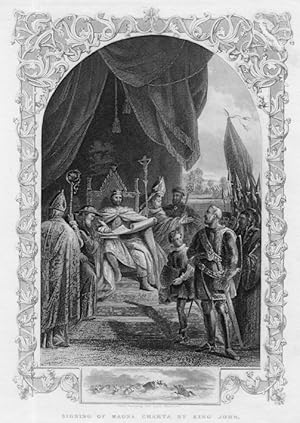 The signing of the Magna Carta at Runnymede by King John,1834 Engraved print