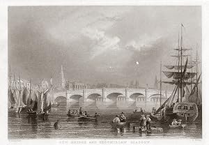 The New Bridge and Broomielaw in Glasgow, Scotland,1841 Engraved Print