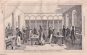 1845, Prof. Liebig in the Laboratory at Giessen, Germany. A full page engraving featured in a com...