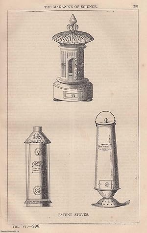 1845, Patent Stoves; the Arnott, the Suspension, and the Parragon. A full page engraving featured...