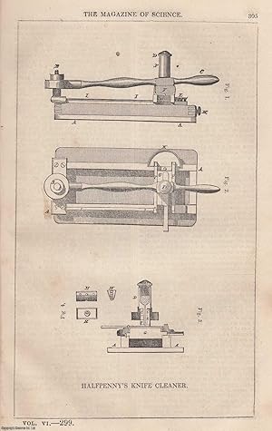 1845, Halfpenny's Knife Cleaner. A full page engraving featured in a complete issue of The Magazi...