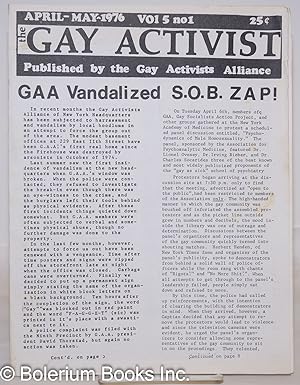 Bild des Verkufers fr Gay Activist: vol. 5, #1, April-May 1976: GAA Vandalized & S.O.B. Zap! zum Verkauf von Bolerium Books Inc.