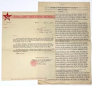 Statement of the PKI Representative in Parliament on June 19th, 1952 [with cover letter signed by...