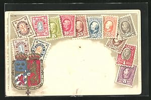 Bild des Verkufers fr Prge-Ansichtskarte Schweden, Briefmarken, Wappen zum Verkauf von Bartko-Reher