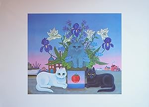 Bodo, Minz und Philipp am Hamburger Hafen. Katzenmalerei: Blaue und weiße Katze, schwarzer Kater ...