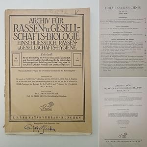 Imagen del vendedor de Archiv fr Rassen- und Gesellschaftsbiologie einschlielich Rassen- und Gesellschaftshygiene. Wissenschaftliches Organ der Deutschen Gesellschaft fr Rassenhygiene und des Reichsausschusses fr Volksgesundheitsdienst, gegrndet von Alfred Ploetz. 18. Band 1926, 4. Heft, aus dem Besitz von E r n s t R  d i n * R a s s e n t h e o r i e d e s G r a f e n G o b i n e a u / Internationale K u n s t a u s s t e l l u n g i n D r e s d e n in rassenhygienischer Beleuchtung a la venta por Galerie fr gegenstndliche Kunst