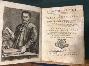 Imagen del vendedor de De praesagienda vita et morte aegrotantium libri septem; in quibus ars tota hippocratica praedicendi in aegrotis varios morborum eventus, quum ex veterum medicorum dogmatis, tum ex longa accurataque observatione, nova methodo elucescit. Cum praefatione Hermanni Boerhaave nec non emendationibus, recensionibus, supplementis Hieron. Dav. Gaubii m.d. & ch.l. ac capitum et rerum duplici indice. Editio tertia veneta omnium emendatissima. Contiene a c. S8r: Hierony mi Fracastorii ? De diebus criticis libellus additus Prospero Alpino De praesagienda vita et morte aegrotantium. a la venta por AL VECCHIO LIBRO