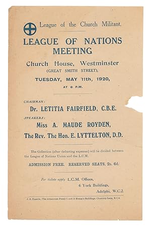 A handbill advertising a meeting of the League of the Church Militant