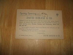 1898 David Banash & Co. Advertising Postcard Pattern Hats and Imported Novelties