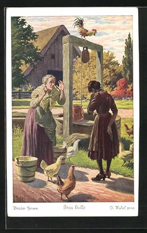 Bild des Verkufers fr Knstler-Ansichtskarte Otto Kubel: Brder Grimm, Frau Holle, die Pechmarie am Brunnen zum Verkauf von Bartko-Reher