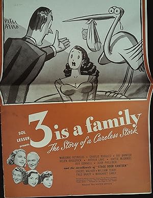 Image du vendeur pour 3 is a Family Pressbook 1944 Marjorie Reynolds, Charles Ruggles mis en vente par AcornBooksNH