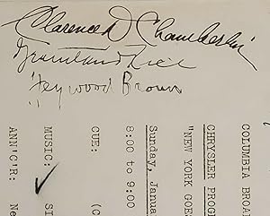 Chamberlin, Rice, Broun Signed Radio Script