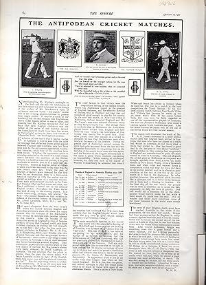 Seller image for PRINT: "The Atnipodean Cricket Matches". story & photos from The Sphere Magazine, January 18, 1902 for sale by Dorley House Books, Inc.