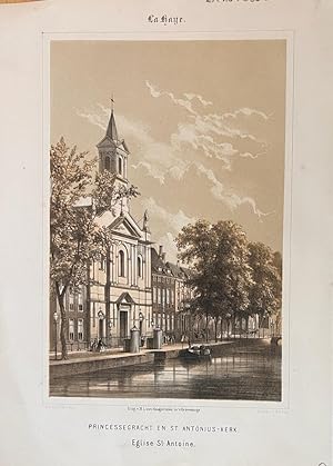 [Coloured lithography The Hague ca 1860] Lithografie Den Haag: Princessegracht en St. Antonius-ke...