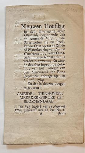 [Alblasserwaard, 1789, Rare] Nieuwen Hoefslag in den Dwarsgang agter Ottoland, beginnende van de ...