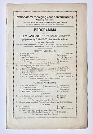 [Rotterdam, Music, 1908] Nationale Vereeniging voor den Volkszang, Afdeeling Rotterdam, (met steu...