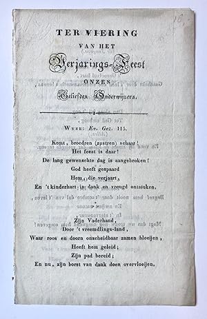 [Rotterdam] Ter viering van het Verjarings-feest onzes geliefden onderwijzers, 1830, 4 pp.