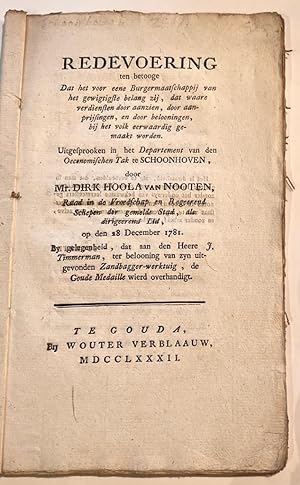 [Schoonhoven, 1782, Rare] Redevoering ten betooge Dat het voor eene Burgermaatschappij van het ge...