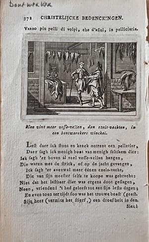 [Individual emblem from a book] Christelijcke bedenckingen: men vint meer voss-vellen, dan ezels-...