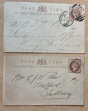 Two 19th Century Half Penny Post Cards with postmarks for Sudbury and Lowestoft .