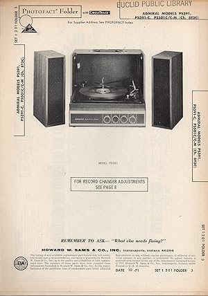 Seller image for SAMS Photofact for Admiral Record Player/Changer Models PS391, PS391-C, PS501C/C-M (Ch.8T3C) for sale by Book Booth