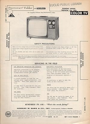 Bild des Verkufers fr SAMS Photofact for Dumont Color TV Model 18DT02W (Ch. 930) zum Verkauf von Book Booth