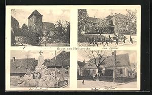 Ansichtskarte Heiligenthal, Gasthaus, Schule, Kriegerdenkmal, Kirche