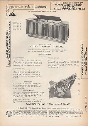 Seller image for SAMS Photofact for Wards Airline Record Changer Models GCI-2740A, B/50A, B/60A,B/80A, B/90A, B for sale by Book Booth