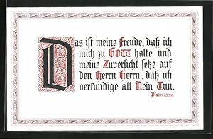 Bild des Verkufers fr Ansichtskarte Sinnspruch, Das ist meine Freude dass isch mich zu Gott halte., Psalm 73, 28 zum Verkauf von Bartko-Reher