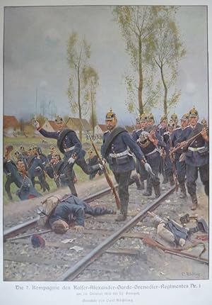 Bild des Verkufers fr farbiger Kunstdruck - Die 7. Kompagnie des Kaiser-Alexander-Garde-Grenadier-Regimentes Nr. 1 am 30. Oktober 1870 bei Le Bourget. zum Verkauf von Allguer Online Antiquariat