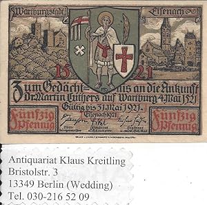 Fünfzig Pfennig-Schein --- Wartburgstadt Eisenach