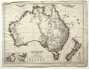 Bild des Verkufers fr Karte von Australien, Mastab 1:12000000. Aus Meyer's Handatlas. zum Verkauf von Versandantiquariat Hsl